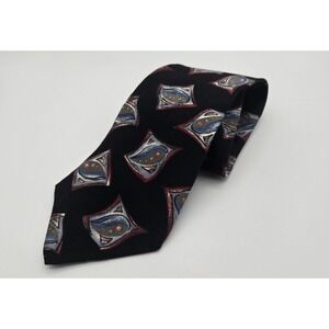 Halston III Tie Mens Silk Black Geometric‎ Retro Print Classic Neckwear